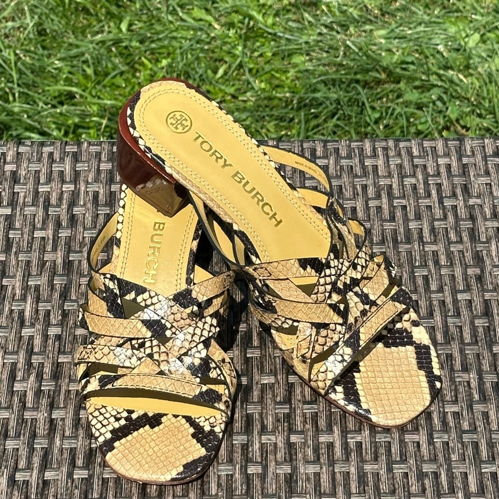 Tory Burch Snakeskin Heels - Black and Tan